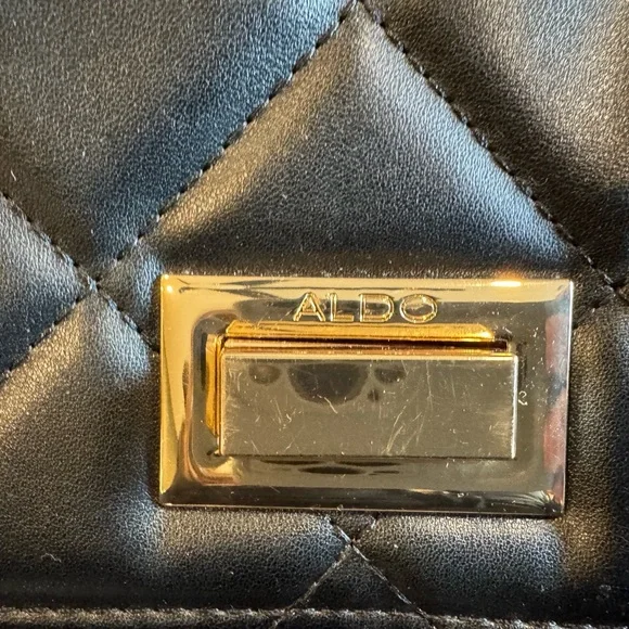 Aldo Quilted Black Crossbody with Gold Accents - Picture 2 of 5